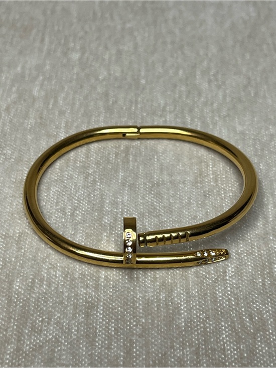 Jewelry - Gold Tone Nail-Style Bangle Bracelet with Crystal Accents